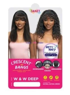 Deep Wet N Wavy Crescent Bangs 100% Natural Virgin Remy Human Hair Headband Wig By Janet Collection -Fashion Wig Store deep wet n wavy crescent bangs headband wig janet collection 1