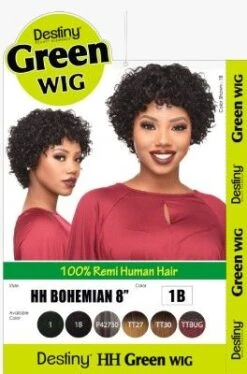 HH Bohemian 8 Inch 100 Remi Human Hair Destiny Green Full Wig - Beauty Elements -Fashion Wig Store hh bohemian 8 100 remi human hair destiny green full wig beauty elements obw2