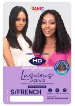 LACE SFRENCH WIG Luscious Wet N Wavy 100% Natural Virgin Remy Human By Janet Collection -Fashion Wig Store luscious sfrench wetnwavy packet wig