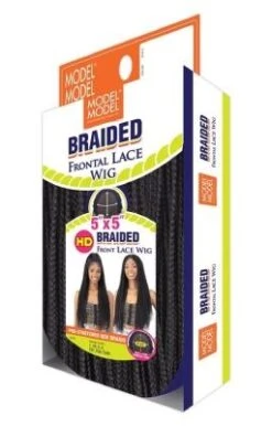 Pre Stretched Box Braid 5x5 HD Braided Lace Frontal Wig Model Model -Fashion Wig Store pre stretched box braid 5 x 5 braided lace frontal wig model model obw4 1